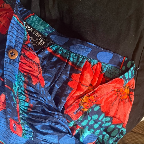 100% silk vintage 2 piece set - wide leg culottes w pockets & short sleeve top - Picture 11 of 15